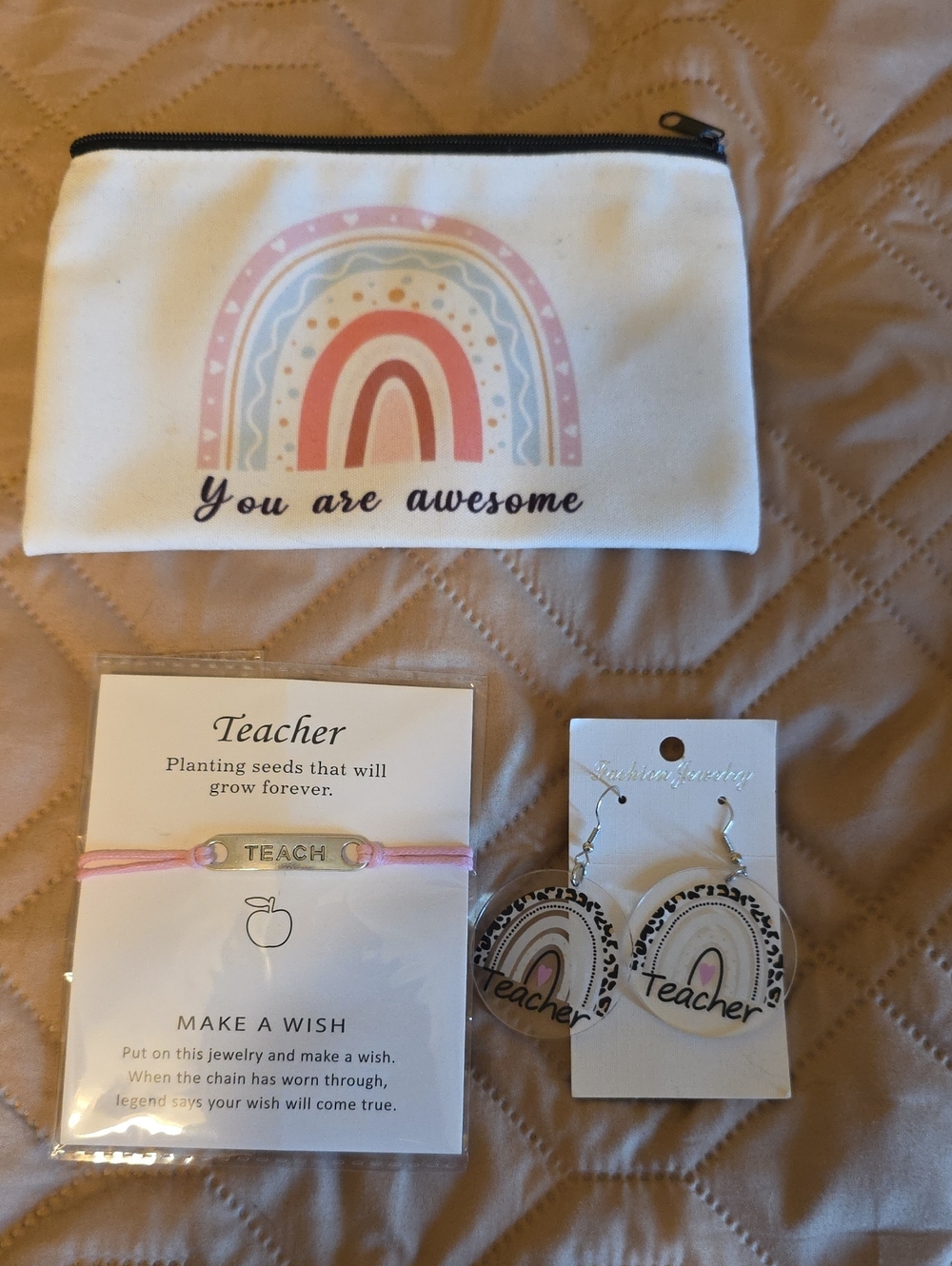You Are Awesome Rainbow Pouch & Teacher Accessory Set - White/Pink